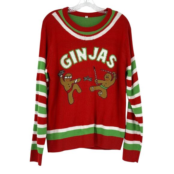 Fighting Ginjas Ugly Christmas Sweater Size Medium Gingerbread Men Holiday Funny - Picture 1 of 16